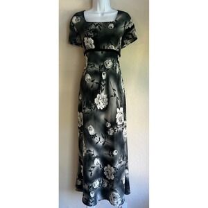 Vintage 90s Y2K Dark Floral Empire Waist Maxi Dress 13 14 Rose Whimsigoth Goth
